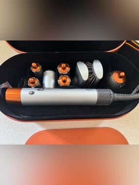 Dyson Airwrap Hair Styler Set in Silver with Orange Accents - w/ Travel Bag